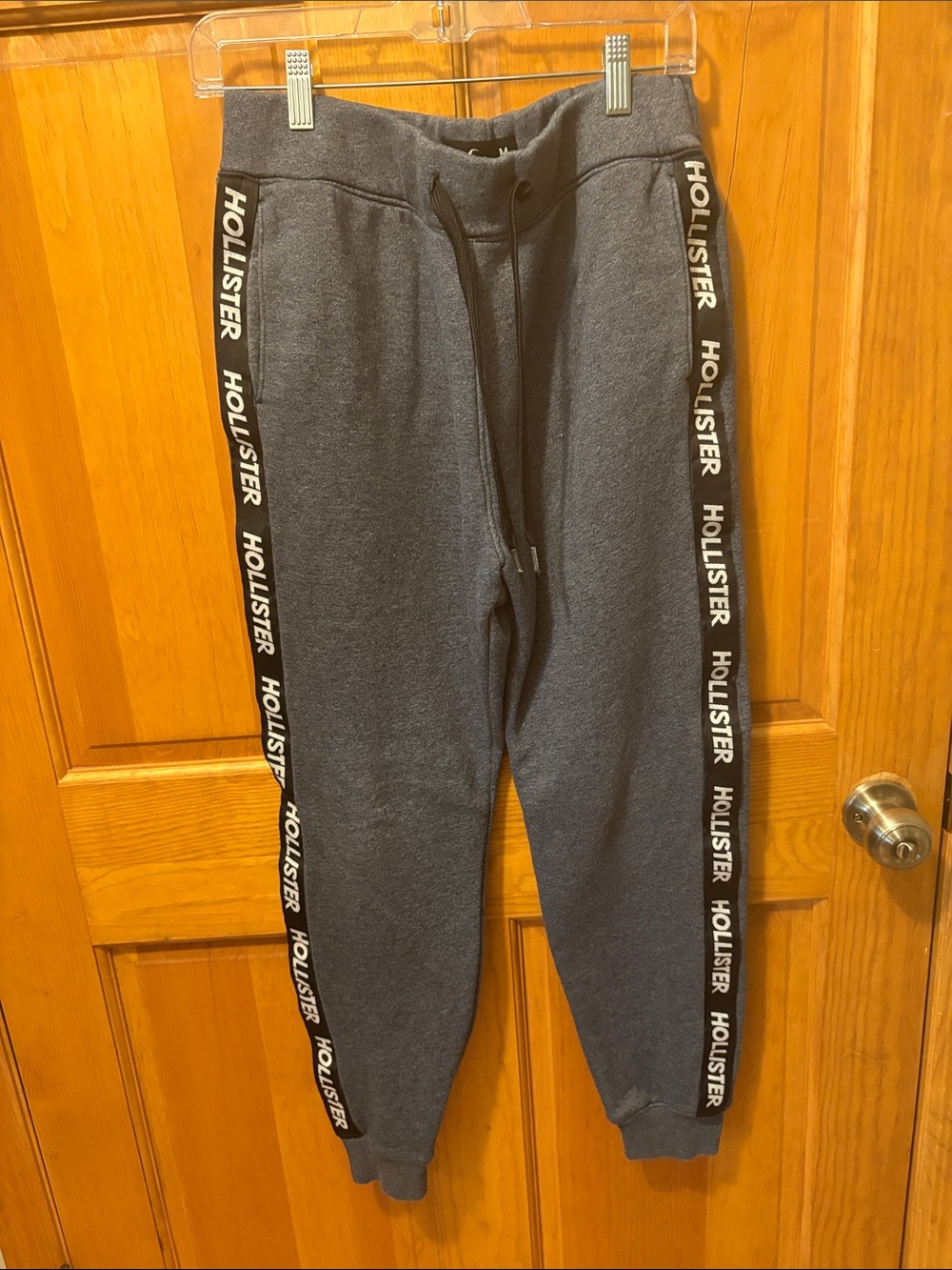 Hollister Men Charcoal Gray Joggers with Logo Side Tape